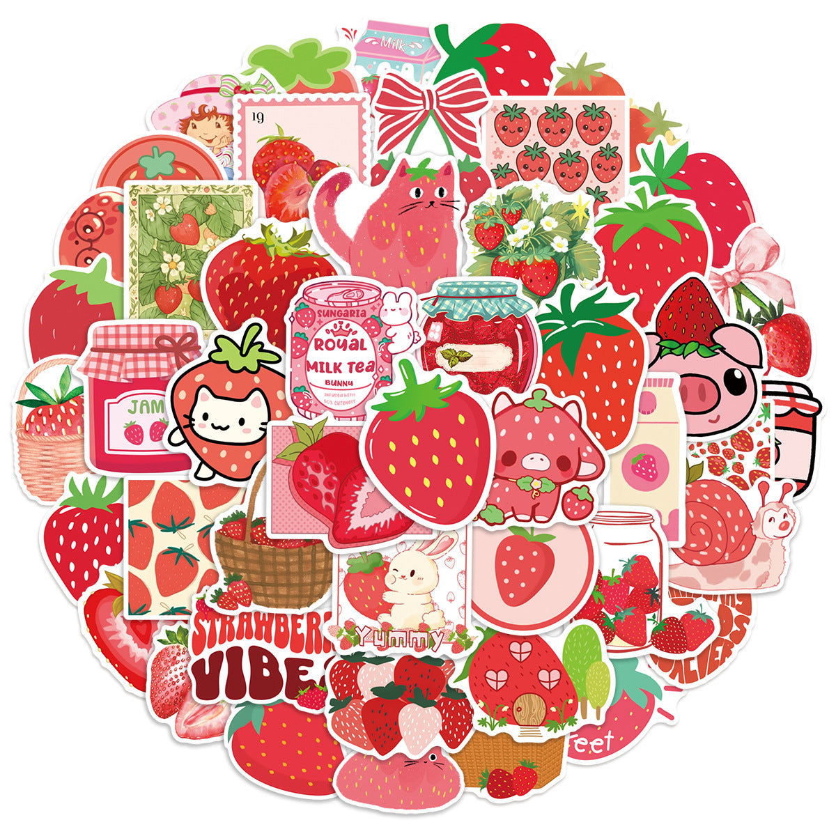 0908 50 Strawberry Stickers solid with white border