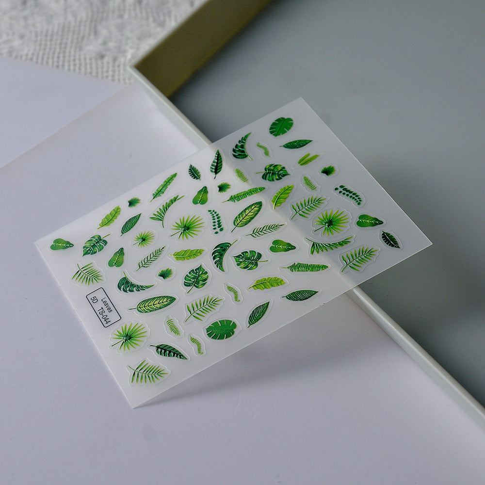 0825 M202- Green leaves Embossed Mini sticker 1 Pcs