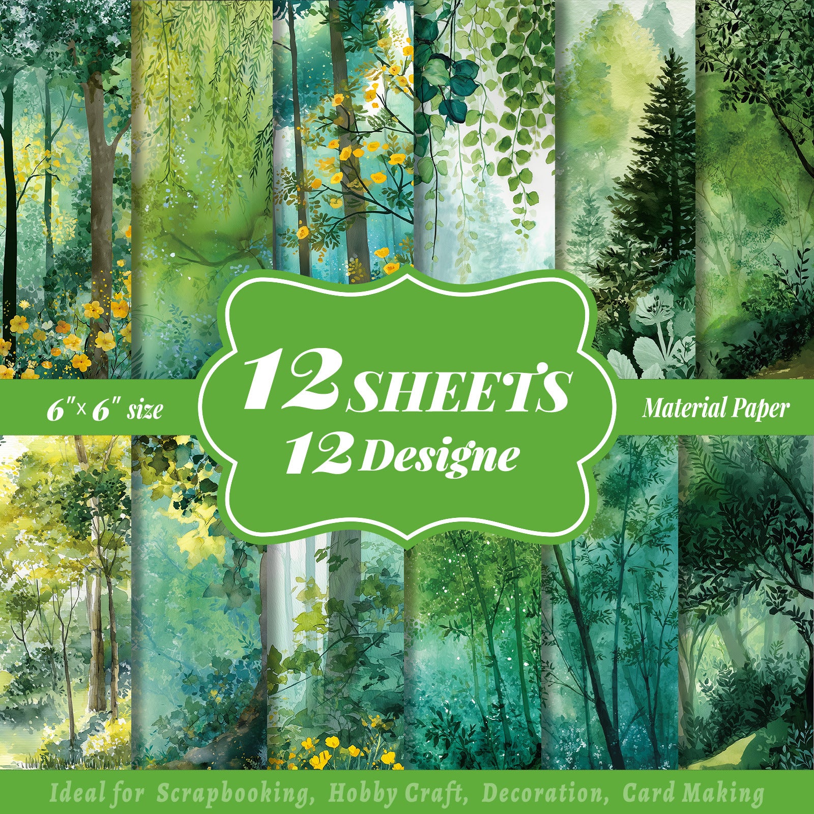 0820 Forest-themed oil painting background paper -12Pcs each pack