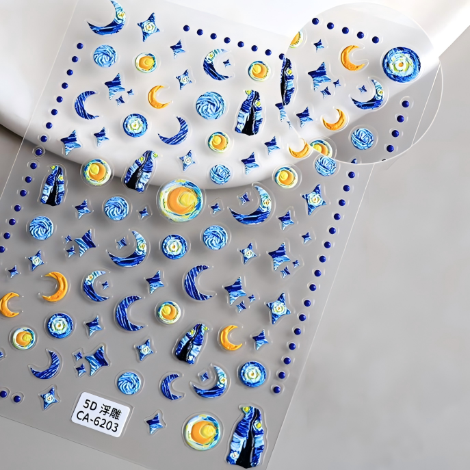 M295- Blue Moon and Stars Embossed Mini sticker 1 Pcs