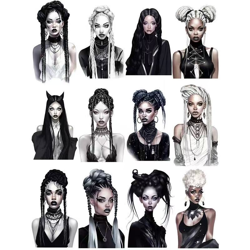 0622 12 Dark female model Stickers solid with white border