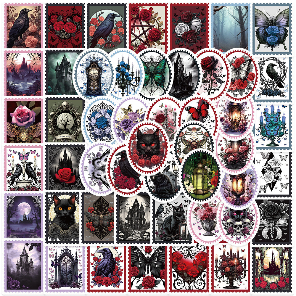 0101 Vintage Gothic Stamp solid sticker with white border -50Pcs each pack
