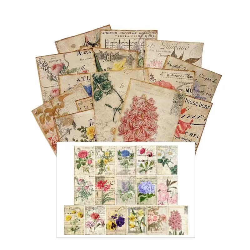 1225 Handmade Coffee botanical pattern paper -16Pcs each pack
