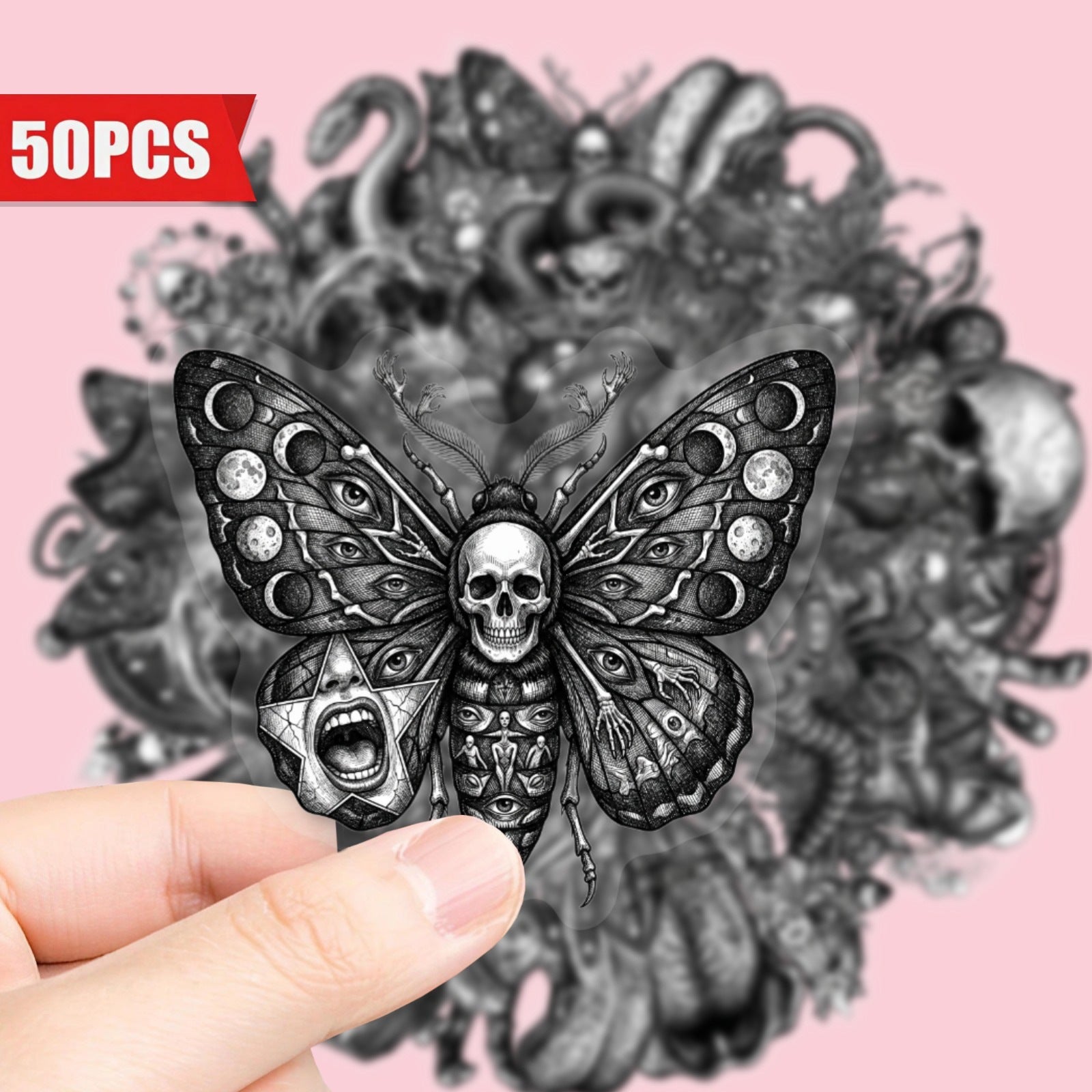 260526 50 Dark Nightmare Skull PET Stickers