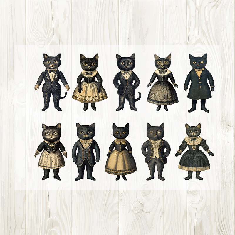 A4 Vintage Cat matte PET pre-cut large sticker 1 pack 2 sheets