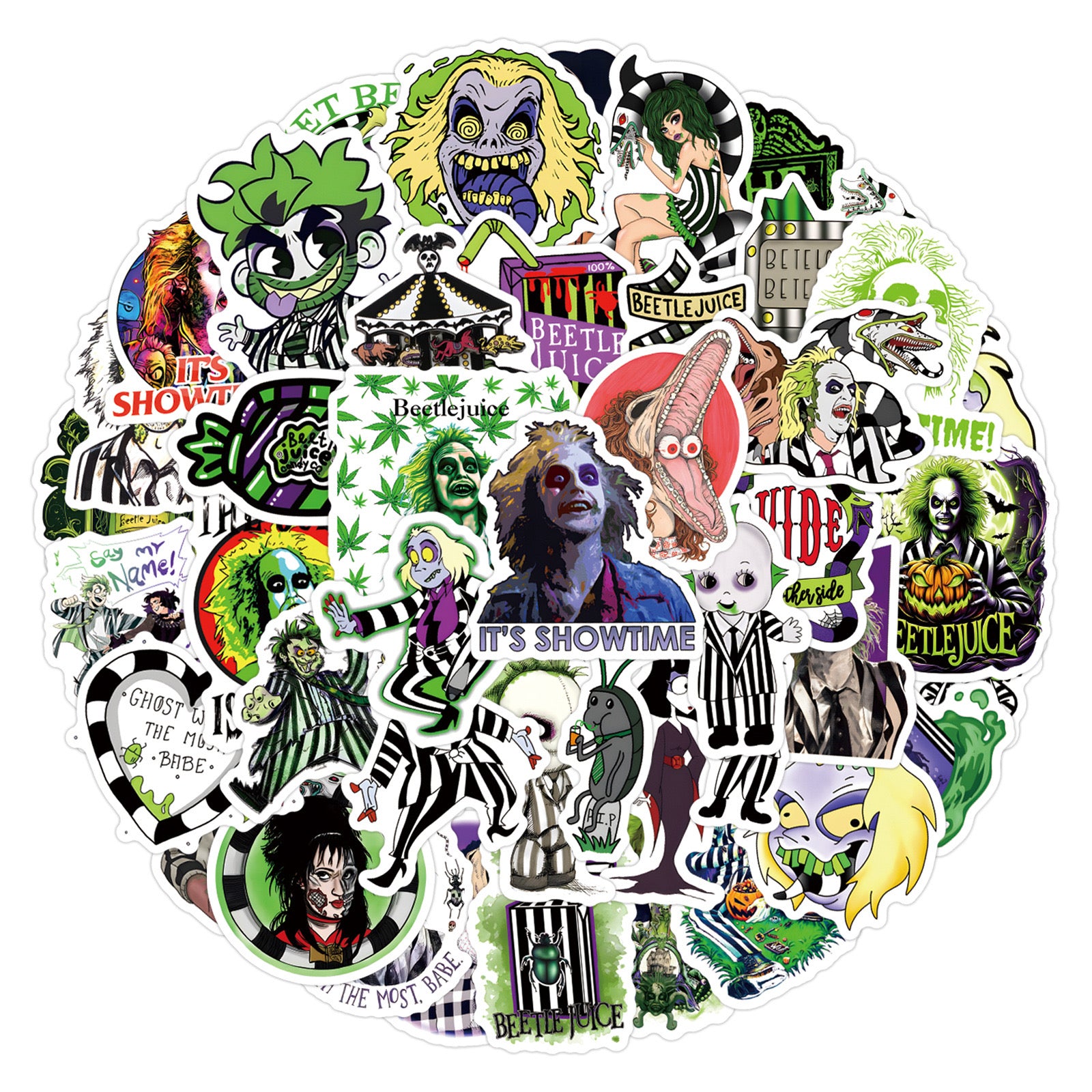 0526 110pcs Beetlejuice solid white border sticker