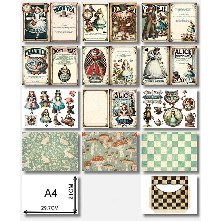 0408 A4 size Alice in wonderland Style Paper 13 pcs