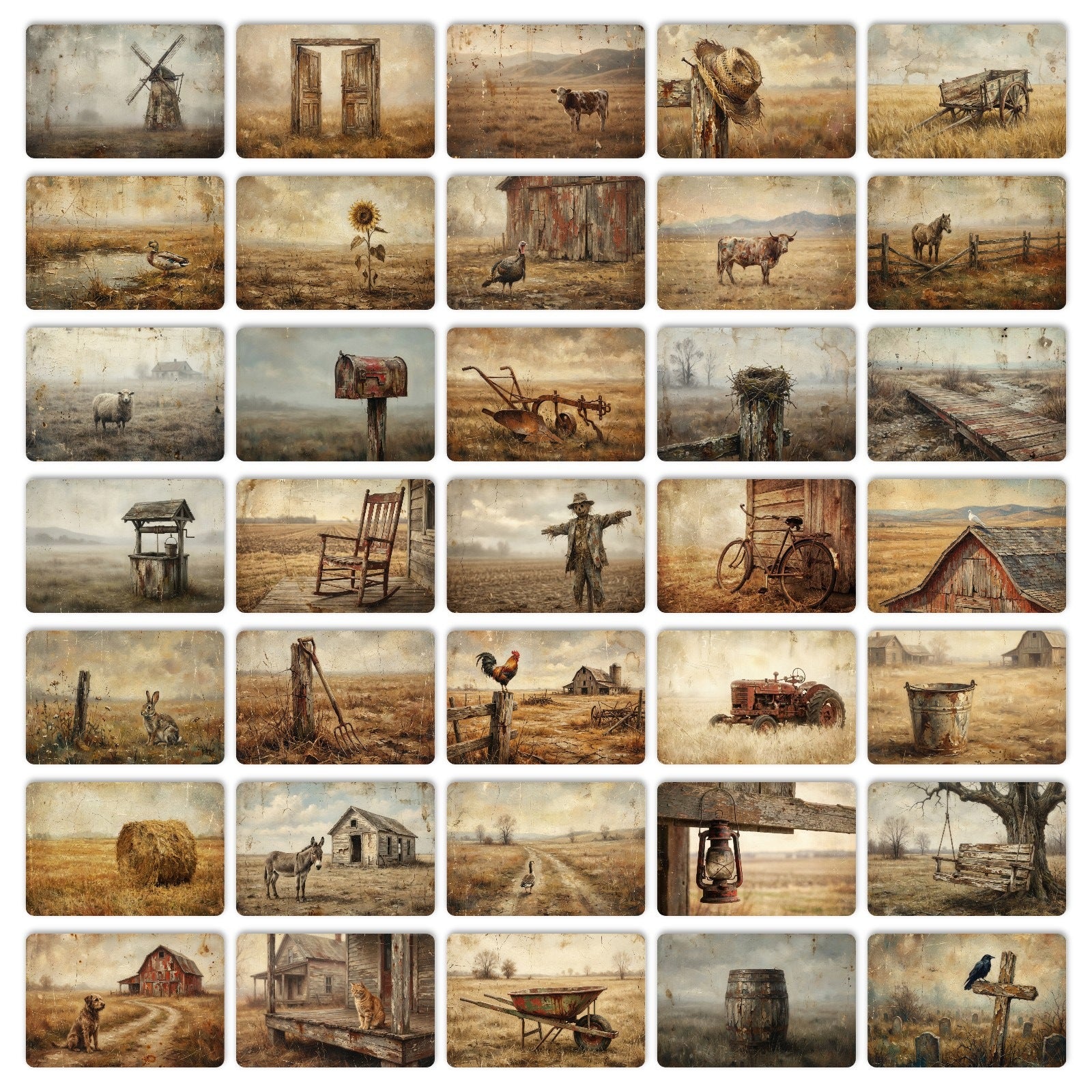 European and American Countryside Cardstock 36pcs (2.36 × 3.5 inch)