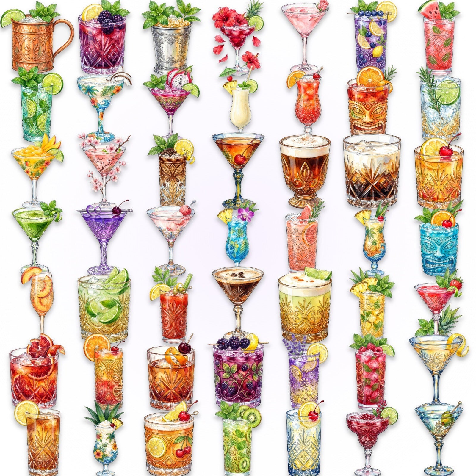 50 Cocktails Drinks PET Stickers