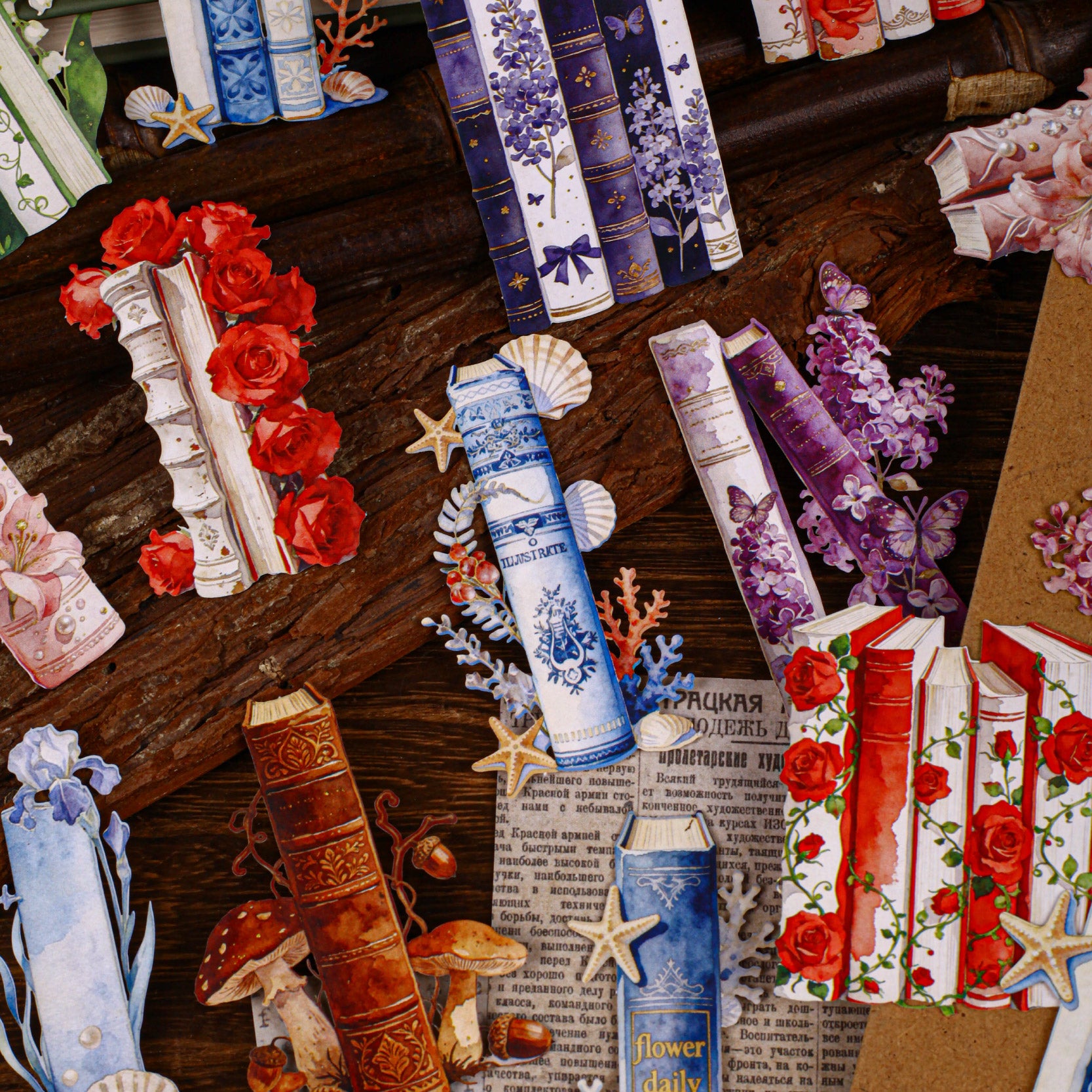 260402 Light Reading Spines cardstock sticker -16Pcs each pack