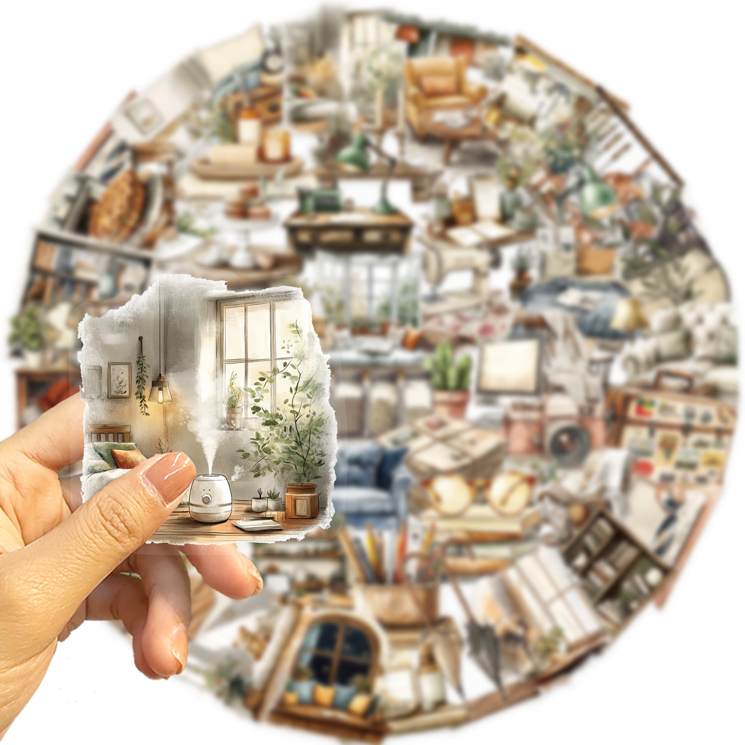 1223 50 Watercolor Home Items PET Stickers