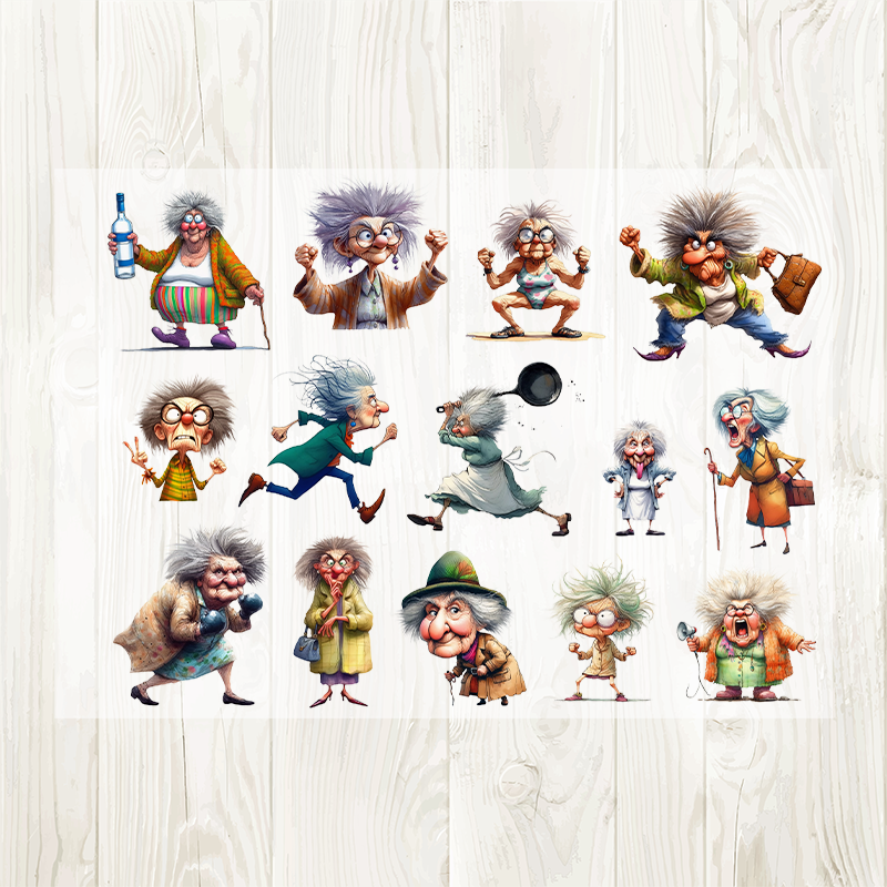 A4 Amusing Old Lady matte PET pre-cut large sticker 1 pack 2 sheets