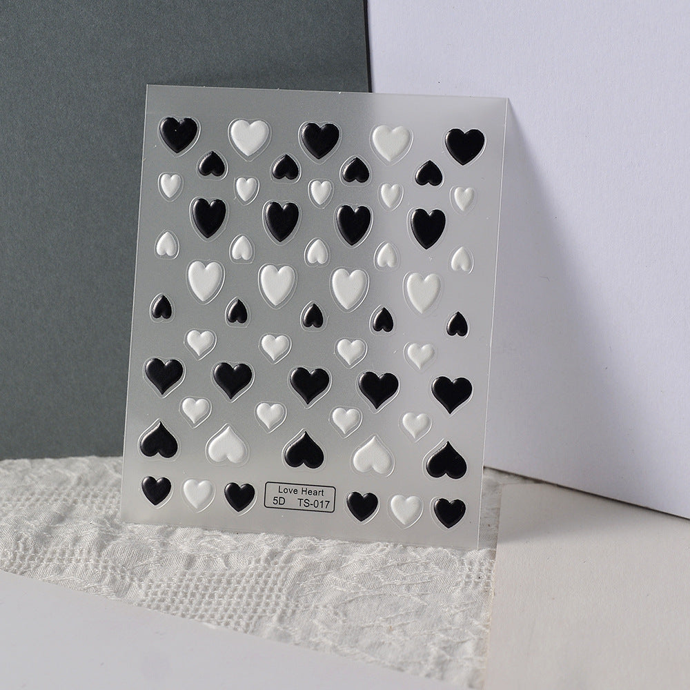0926 M233- Black and white Heart shape Embossed Mini sticker 1 Pcs