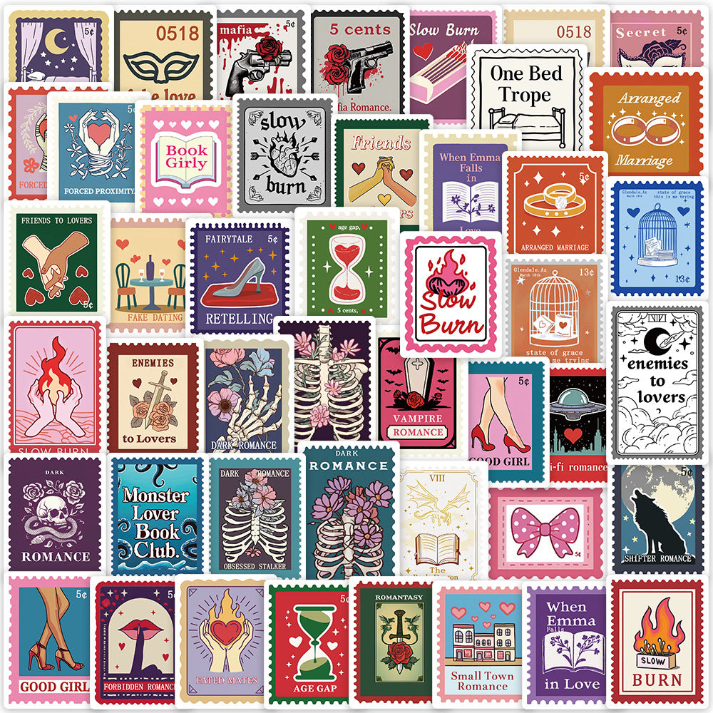 0101 Book trope stamp solid sticker with white border -50Pcs each pack