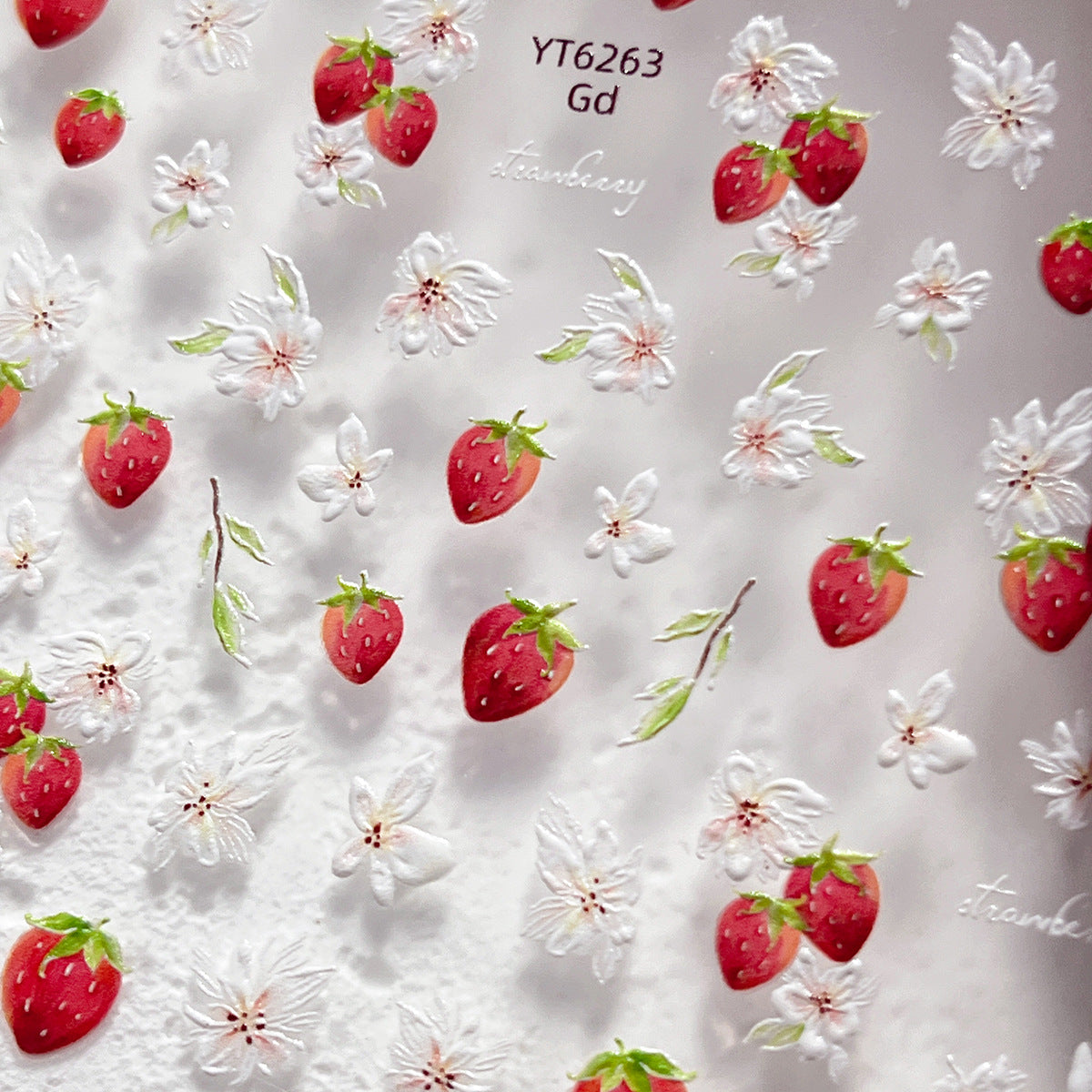 0824 M193- Strawberry and flower Embossed Mini sticker 1 Pcs