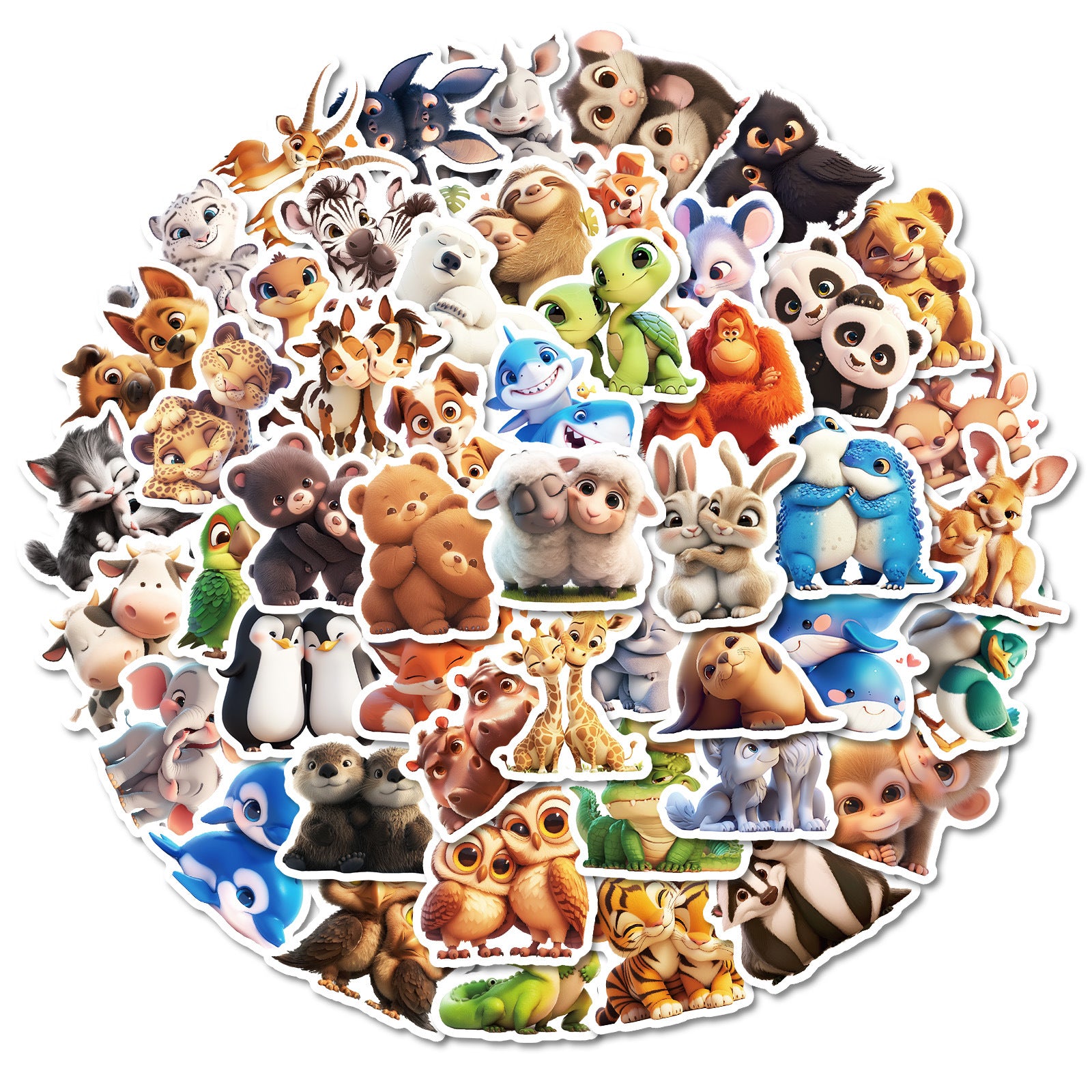 0221 Warm Animal solid sticker with white border -50Pcs each pack