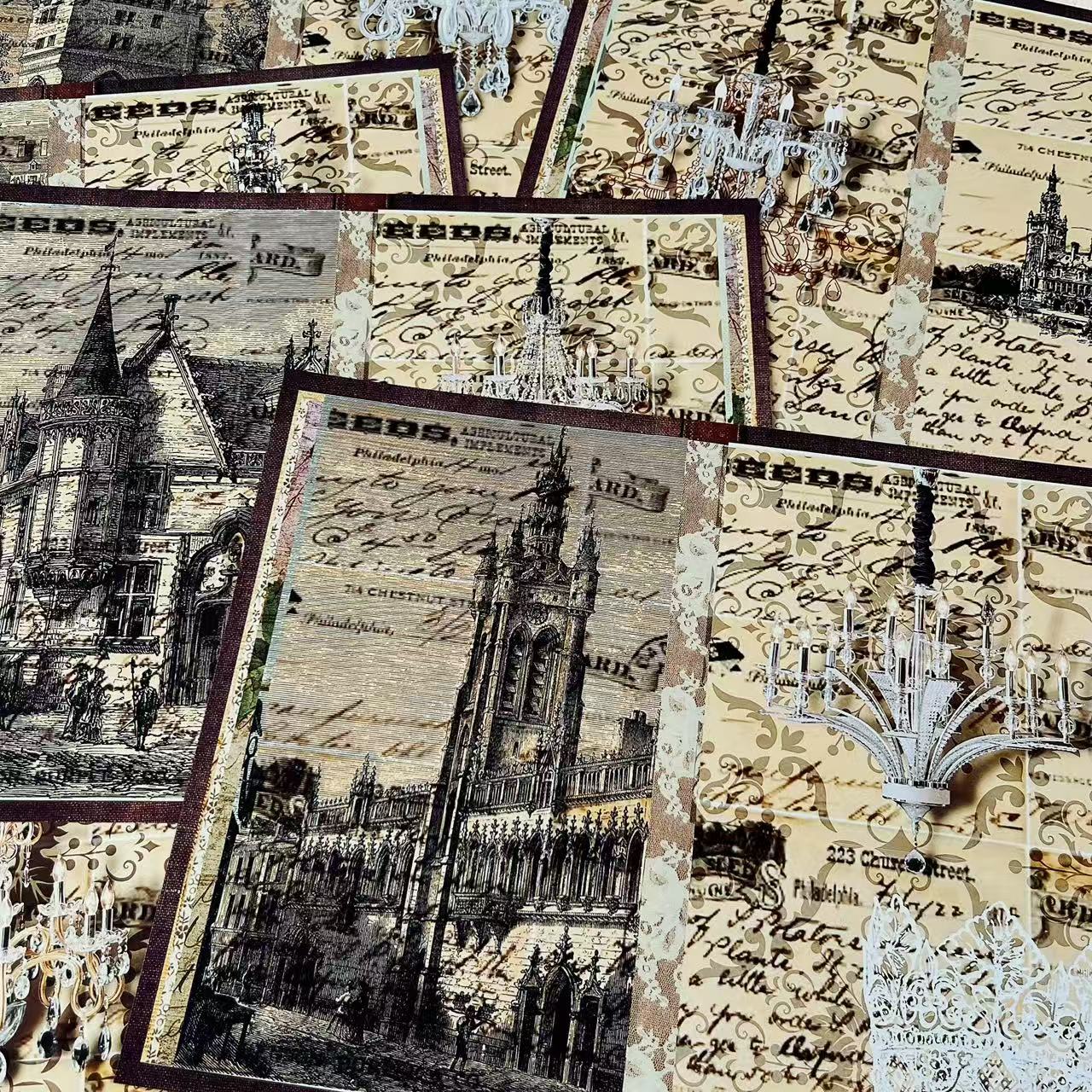 1018 A4 size Vintage building Style Paper 8 pcs