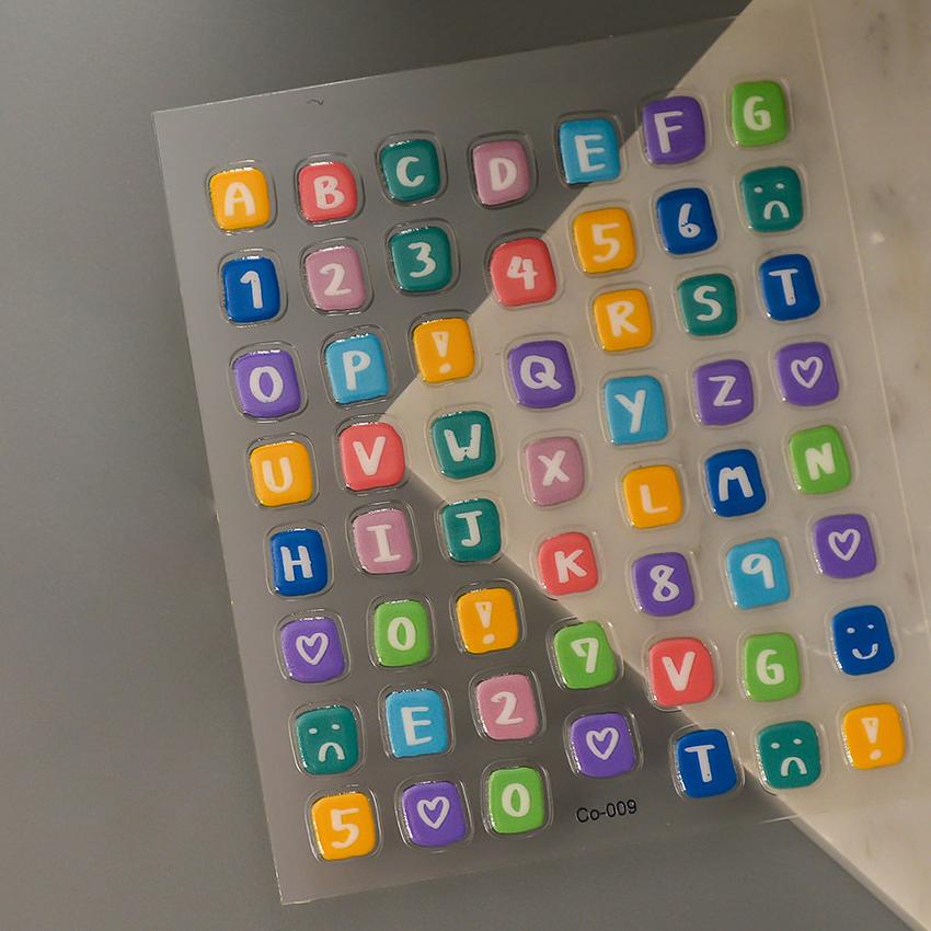 0825 M203- Macaron Alphabet and Numbers Embossed Mini sticker 1 Pcs