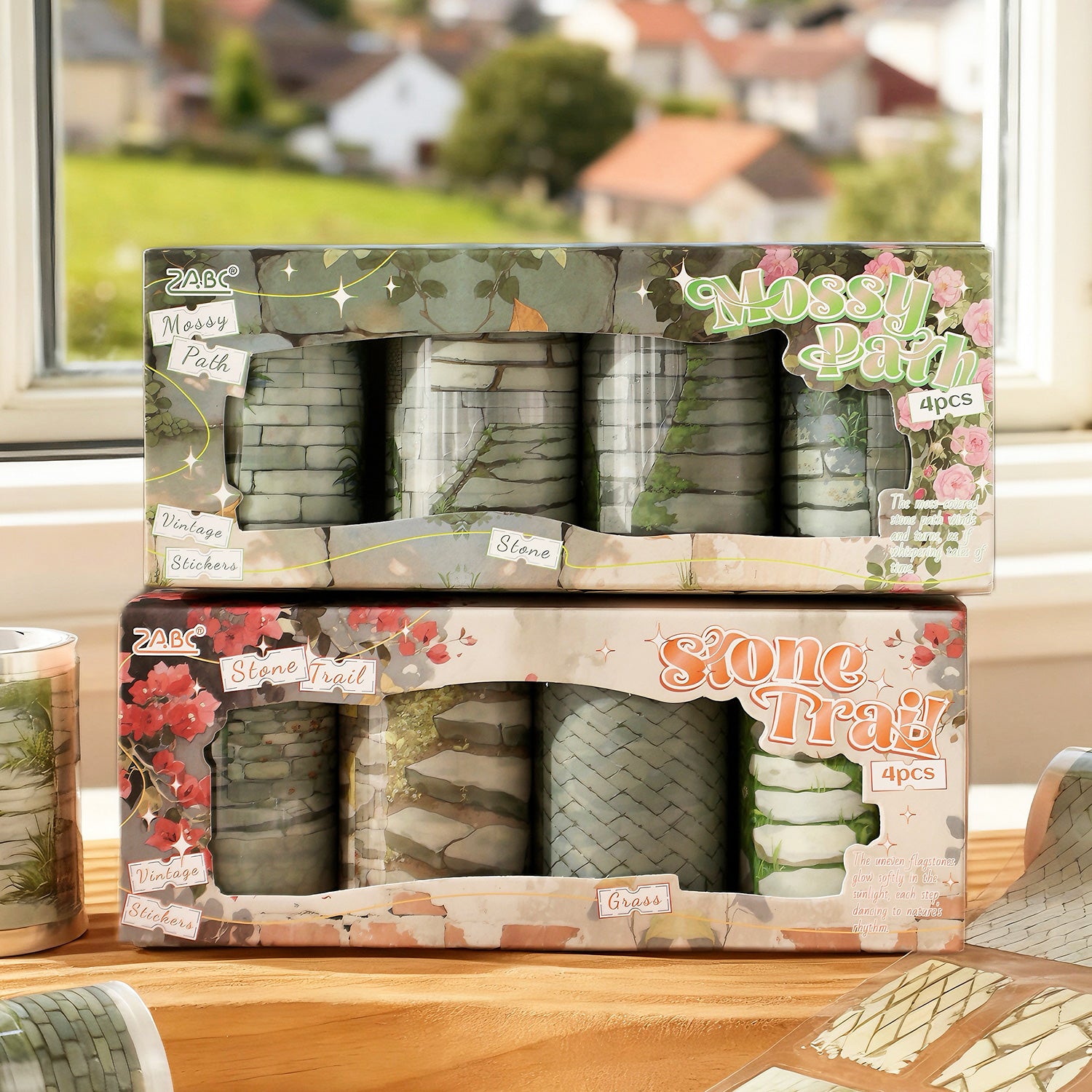 1216 Stone path PET Tape Set *pre-cut 4 rolls 6cm*2m