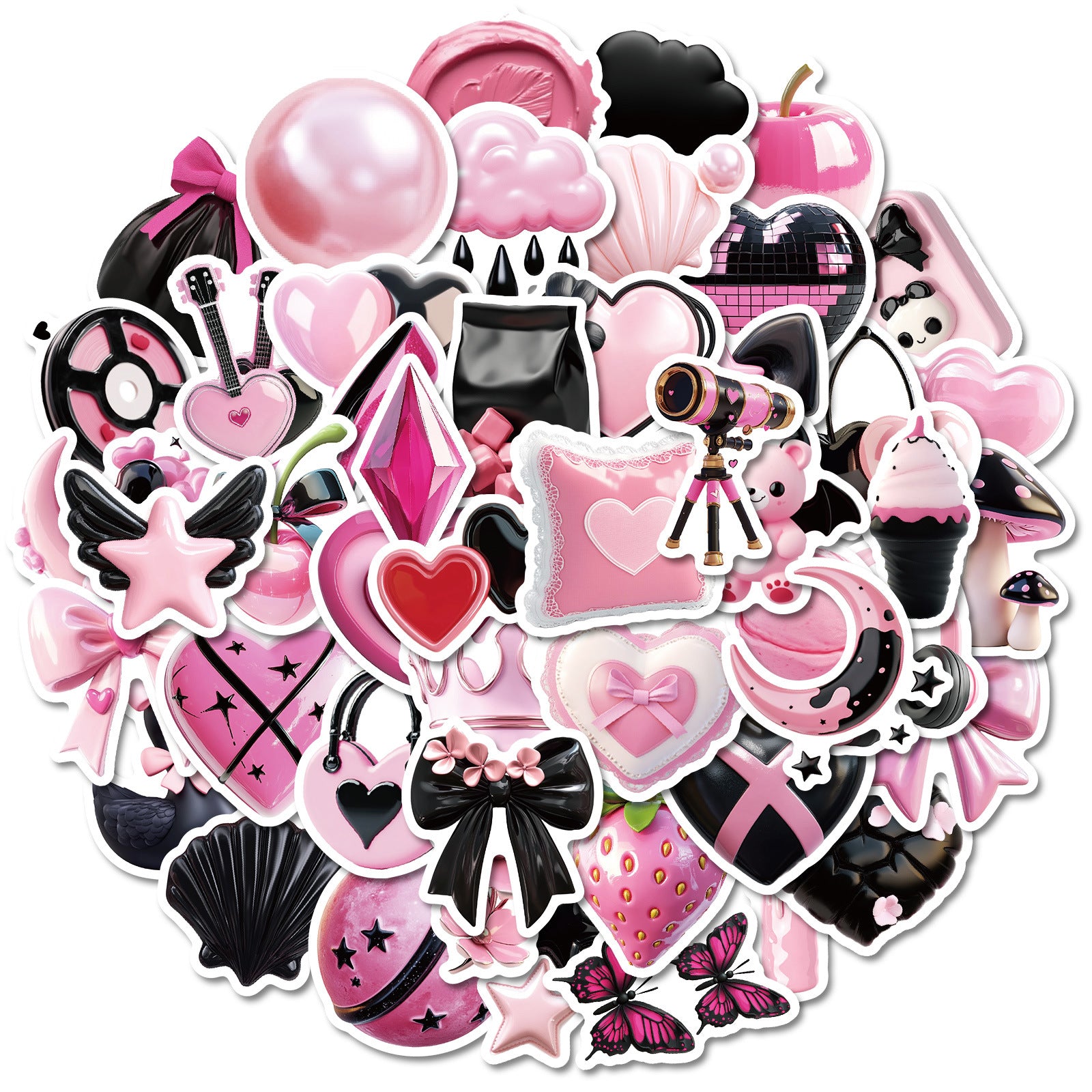 0221 Black Powder solid sticker with white border -50Pcs each pack