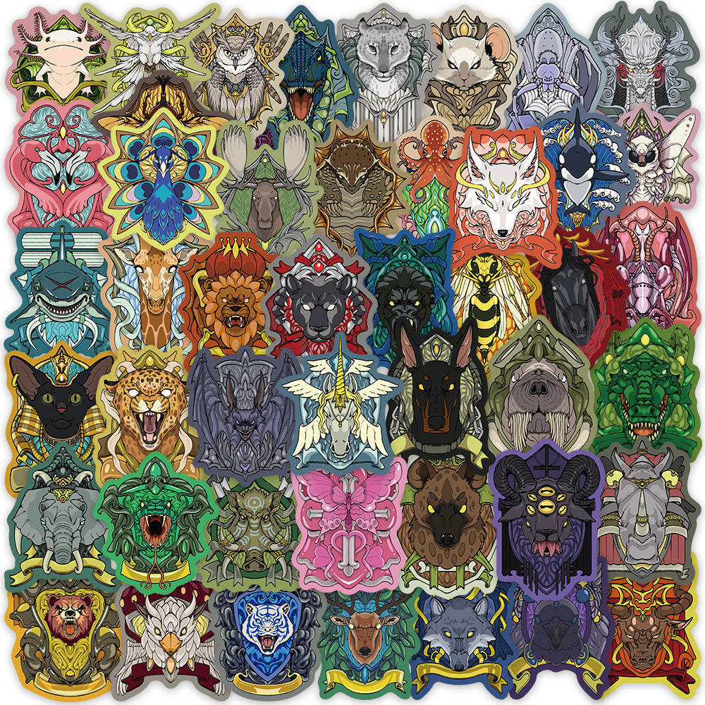0101 Animal Heraldry solid sticker with white border -50Pcs each pack