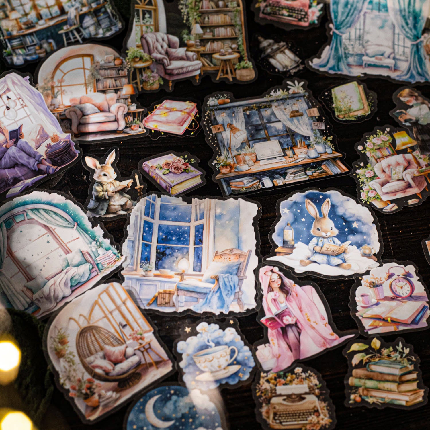 0312 Quiet Night Reading Series Sticker -15Pcs each pack