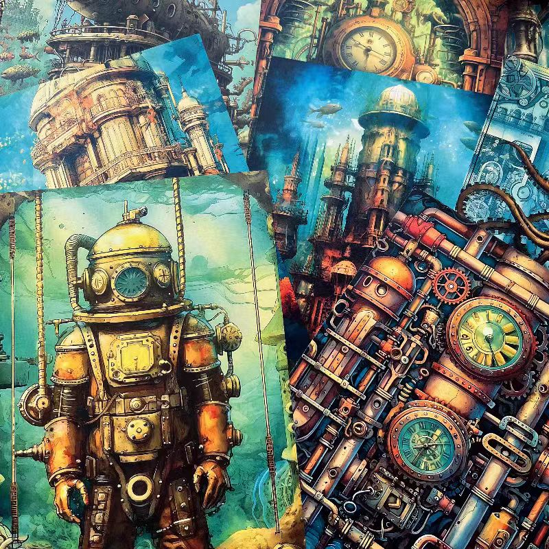 0422 A4 size Deep Sea Steampunk Style Paper 7 pcs