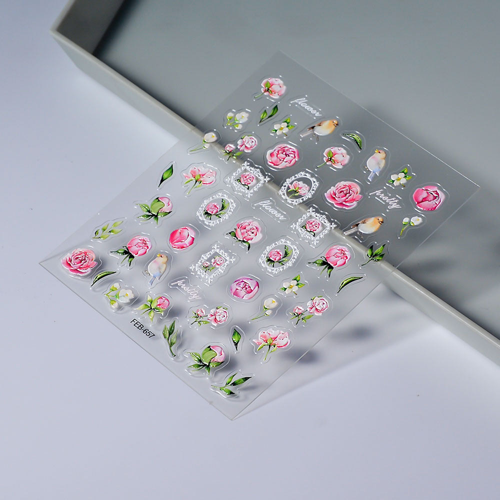 0917 M215- Roses and Birds Embossed Mini sticker 1 Pcs