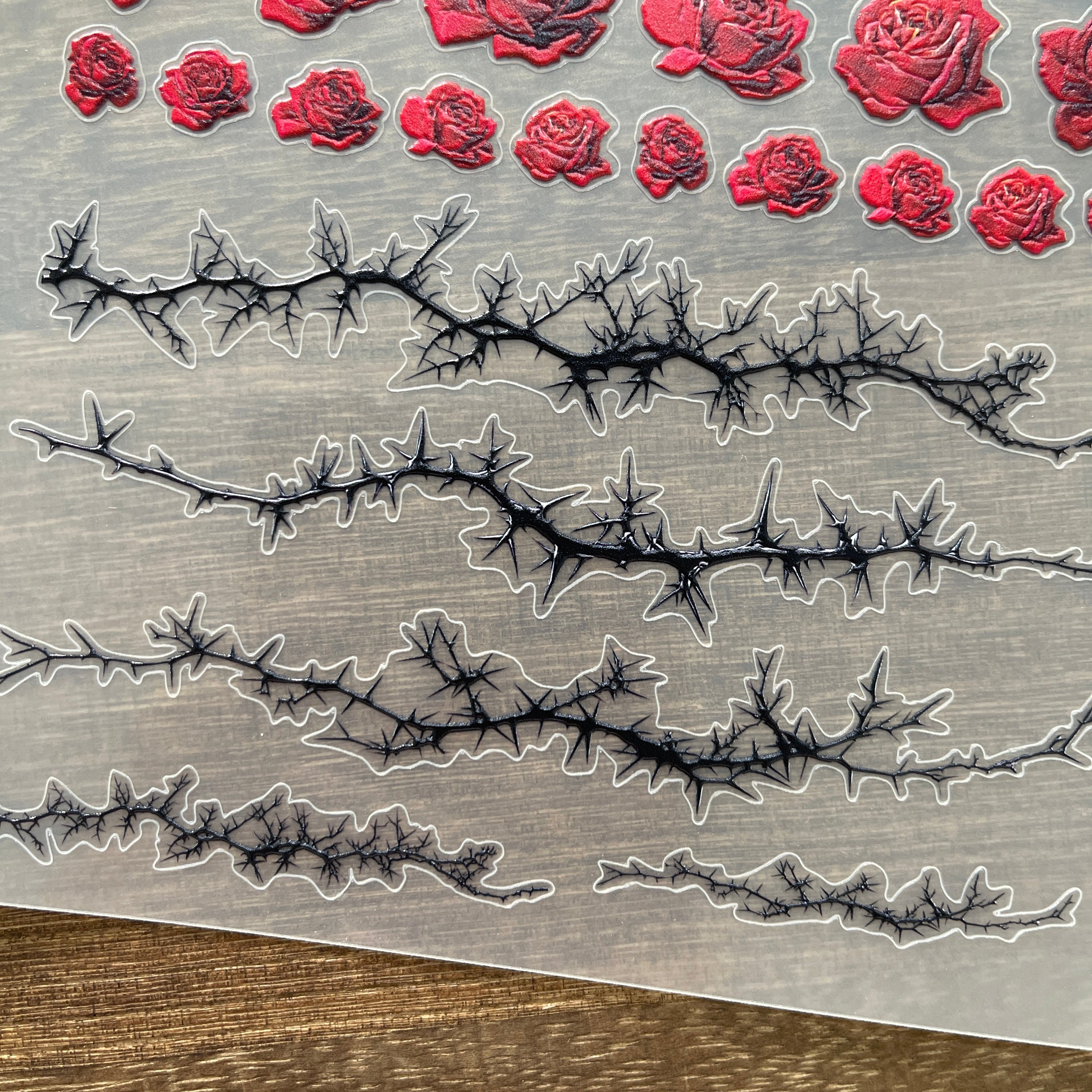3D Red rose thorns PET Sticker 1 Pcs