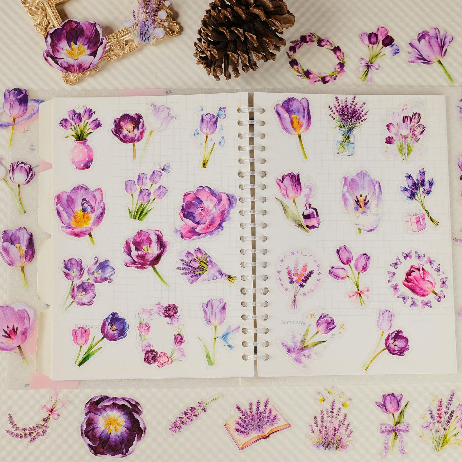 1227 56 Purple watercolor flowers PET stickers