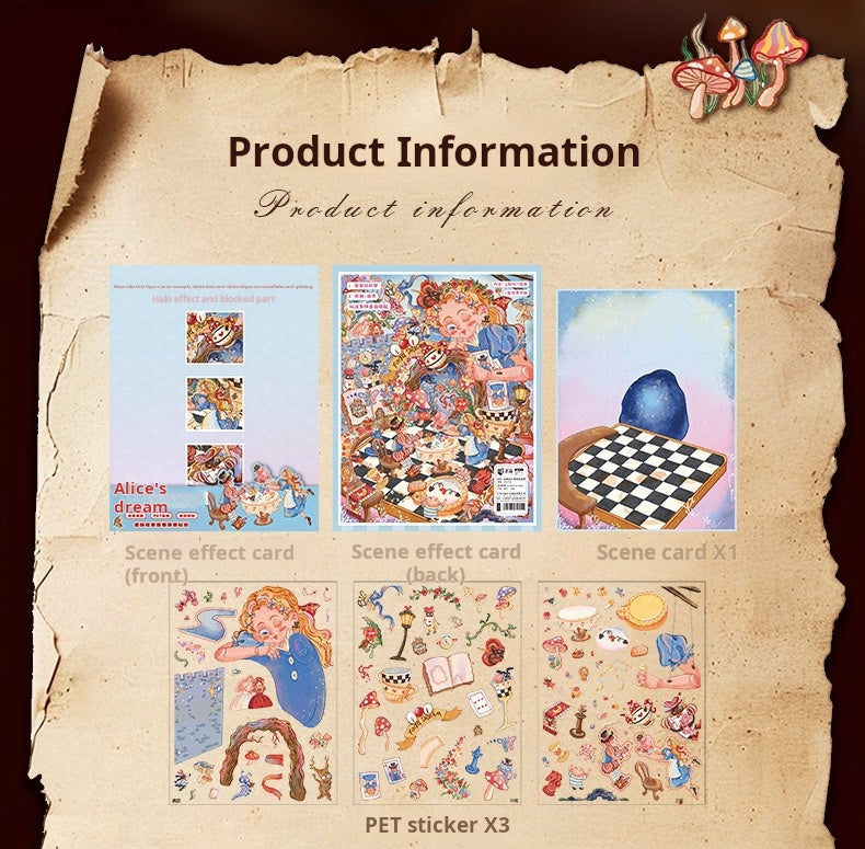 0703 Alice Scene Stickers 21*27.5cm |  Parent-Child DIY | Scene Building
