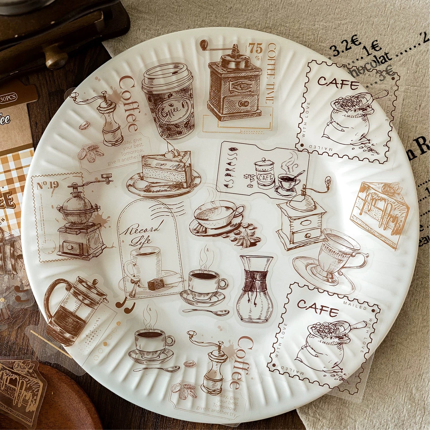 0329 A Cup of Coffee Time Series PET Sticker -30Pcs each pack