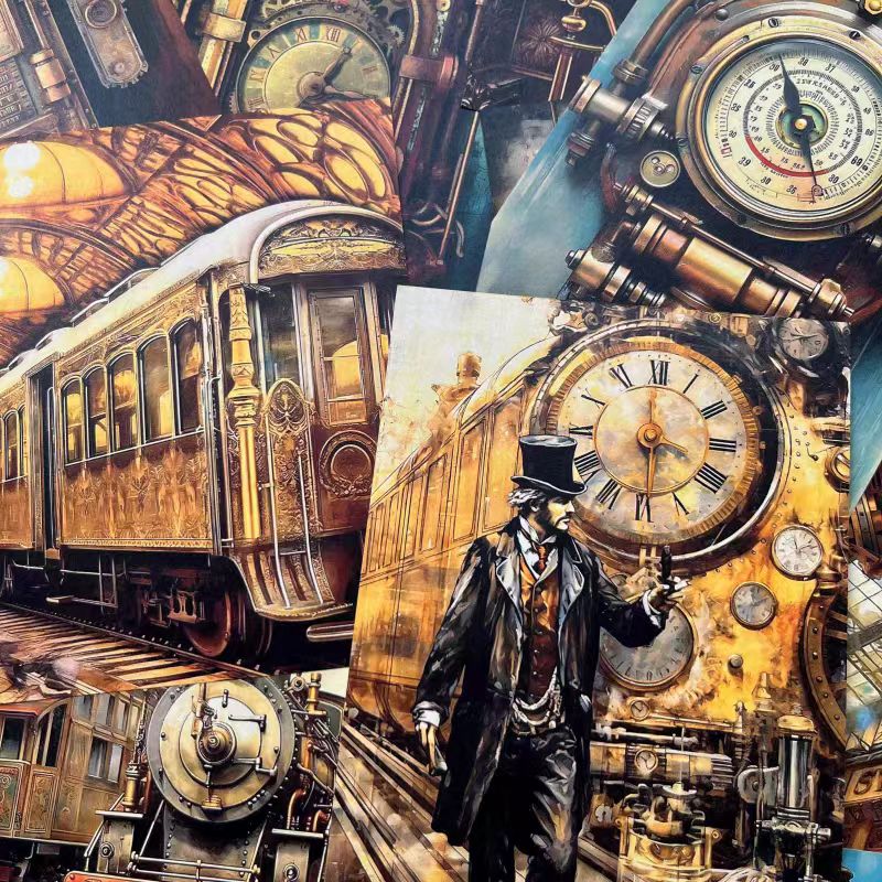 0422 A4 size Train Steampunk Style Paper 7 pcs