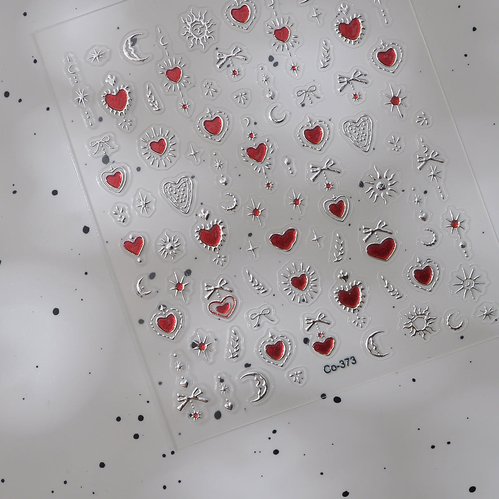 260109 M280- Sun Moon and Red Heart Embossed Mini sticker 1 Pcs