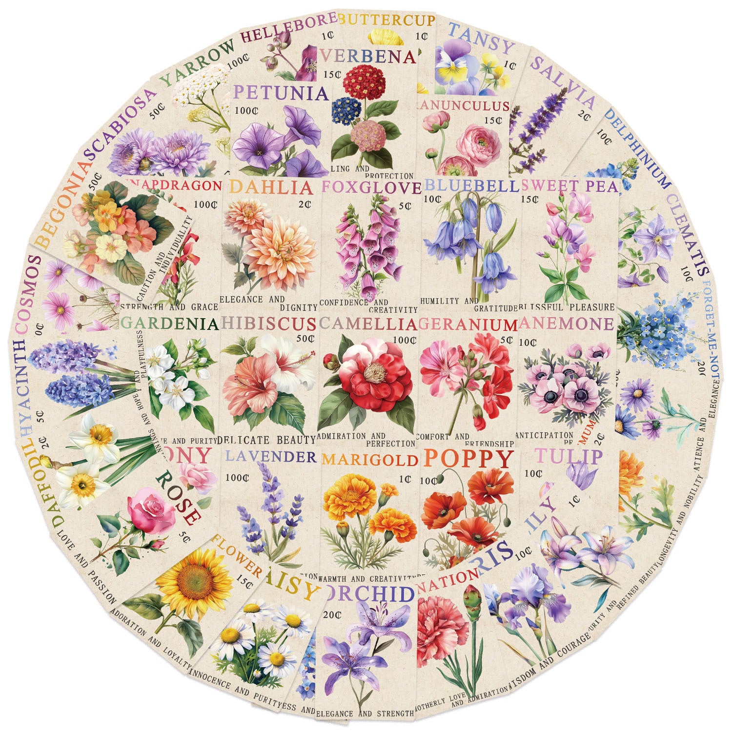 0823 50 Vintage stamp flower sticker