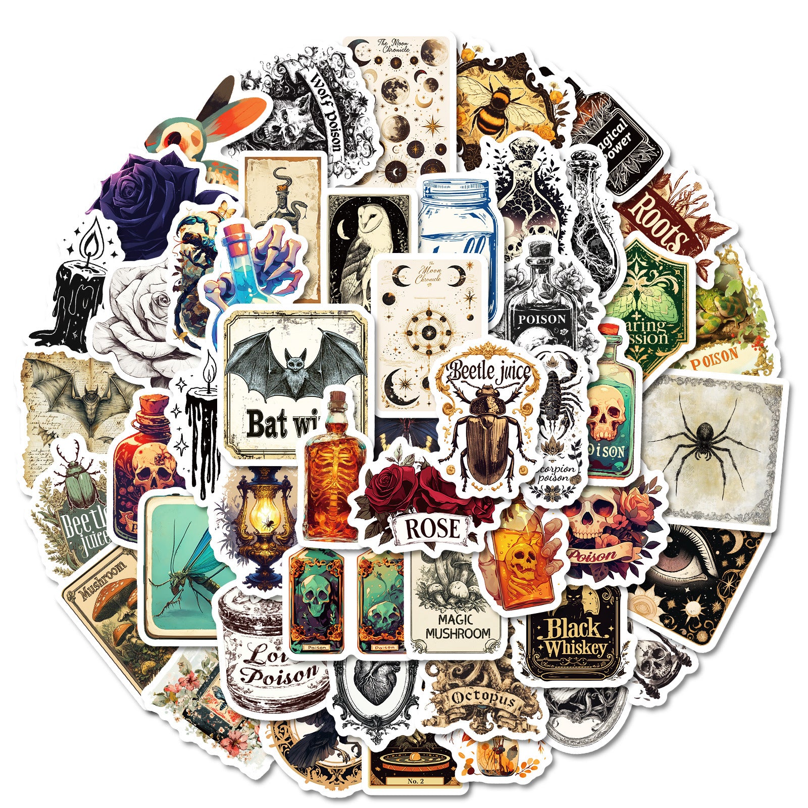 0221 Retro Objects solid sticker with white border -50Pcs each pack