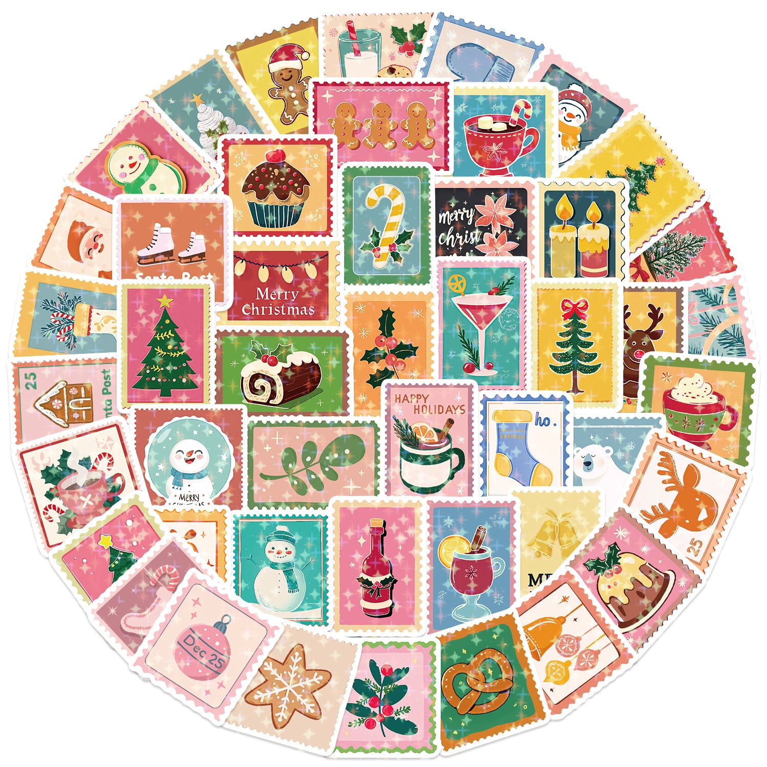 1122 50 Christmas stamp Stickers solid with white border