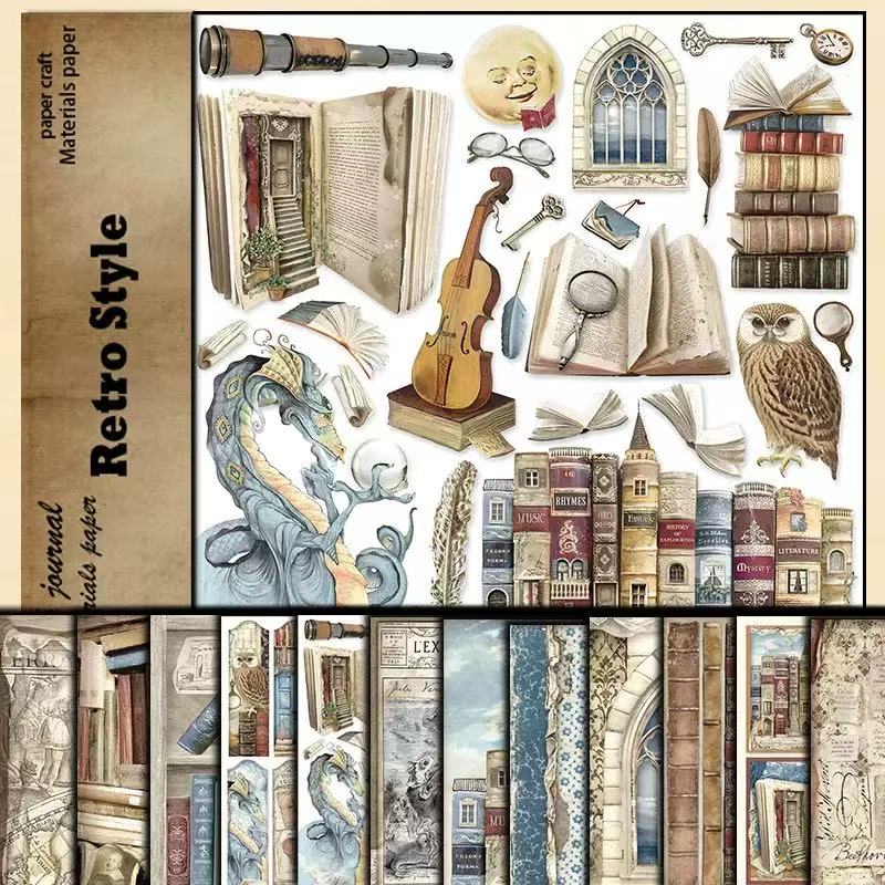 0606 Retro library Background Paper -12Pcs each pack