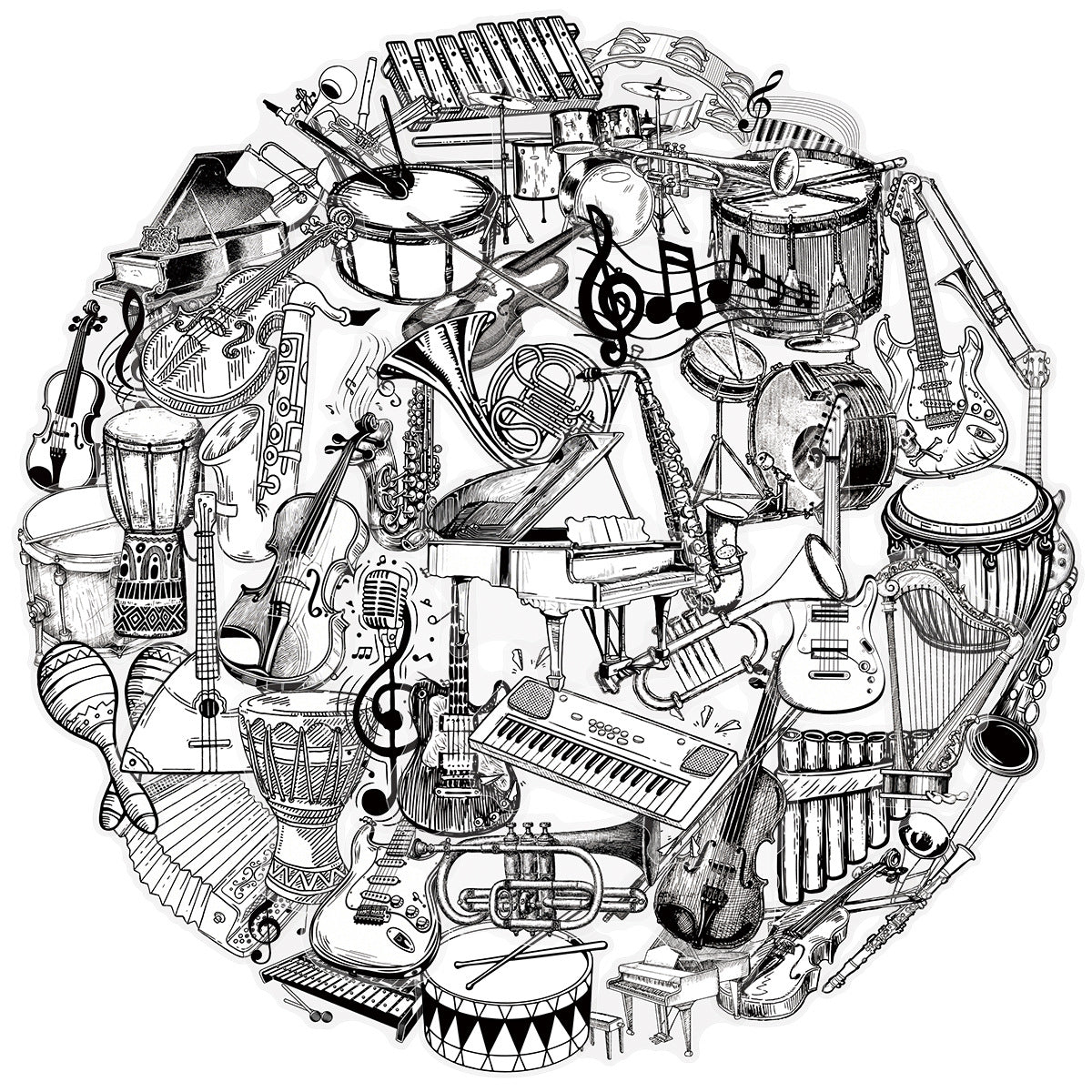 0907 50 Black and white musical instruments PET sticker