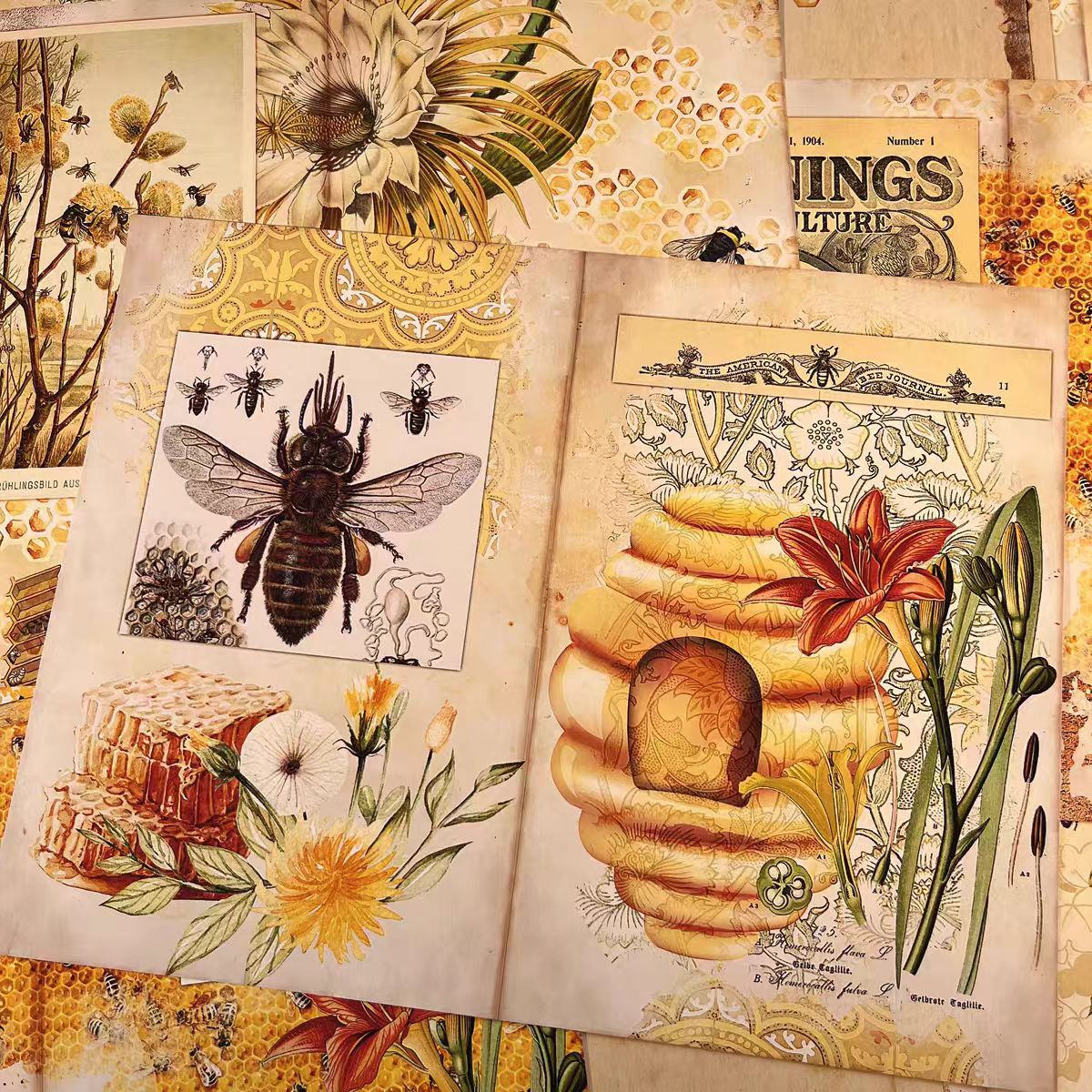 0421 A4 size honeybee flower Style Paper 5 pcs