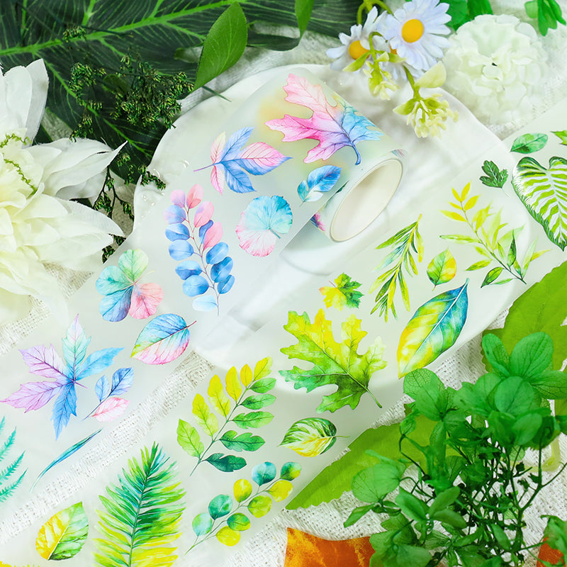 260114 T-495 Green And Yellow Leaf Paper Tape -5cm*2m