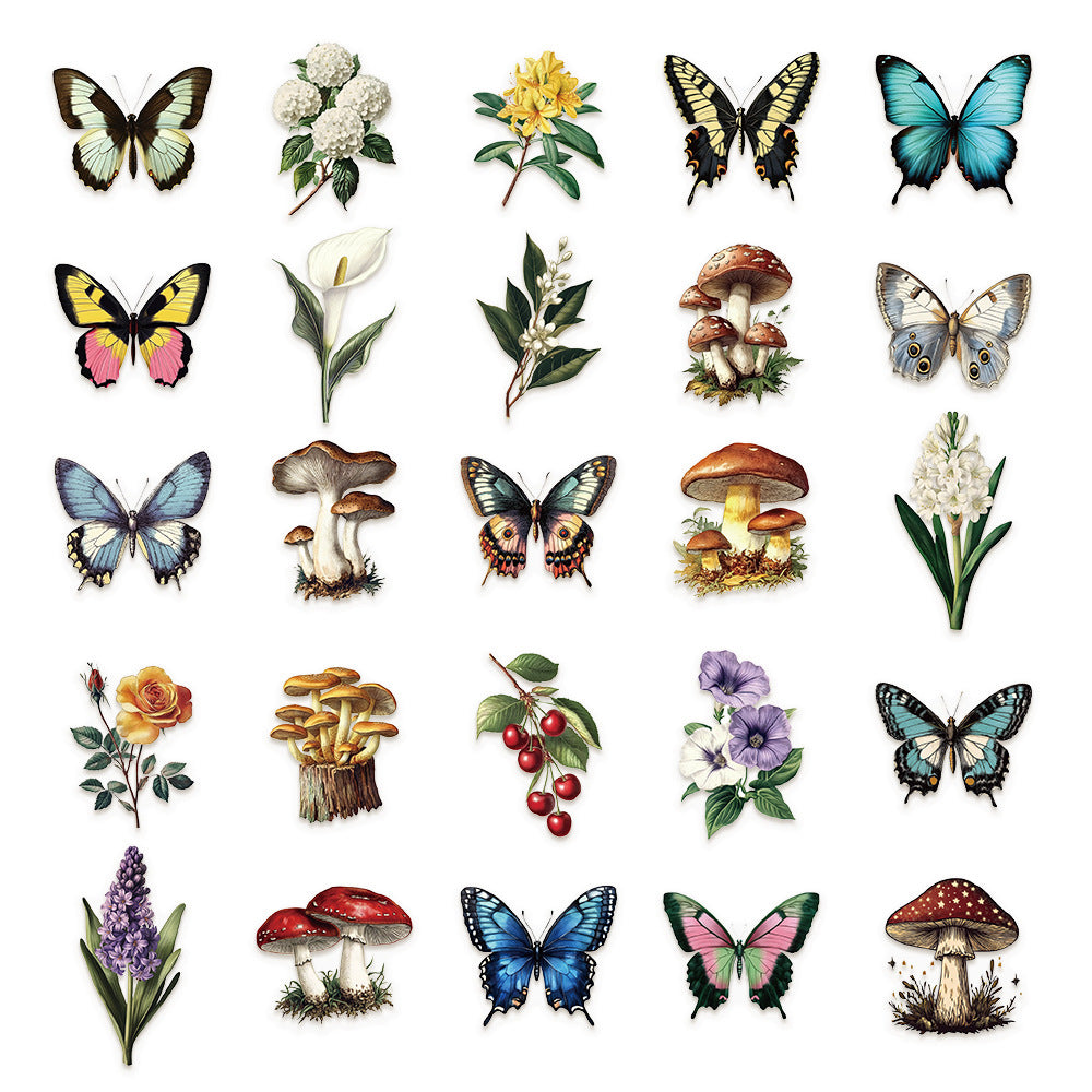 0821 Mushroom plants and butterflies 50 PET sticker
