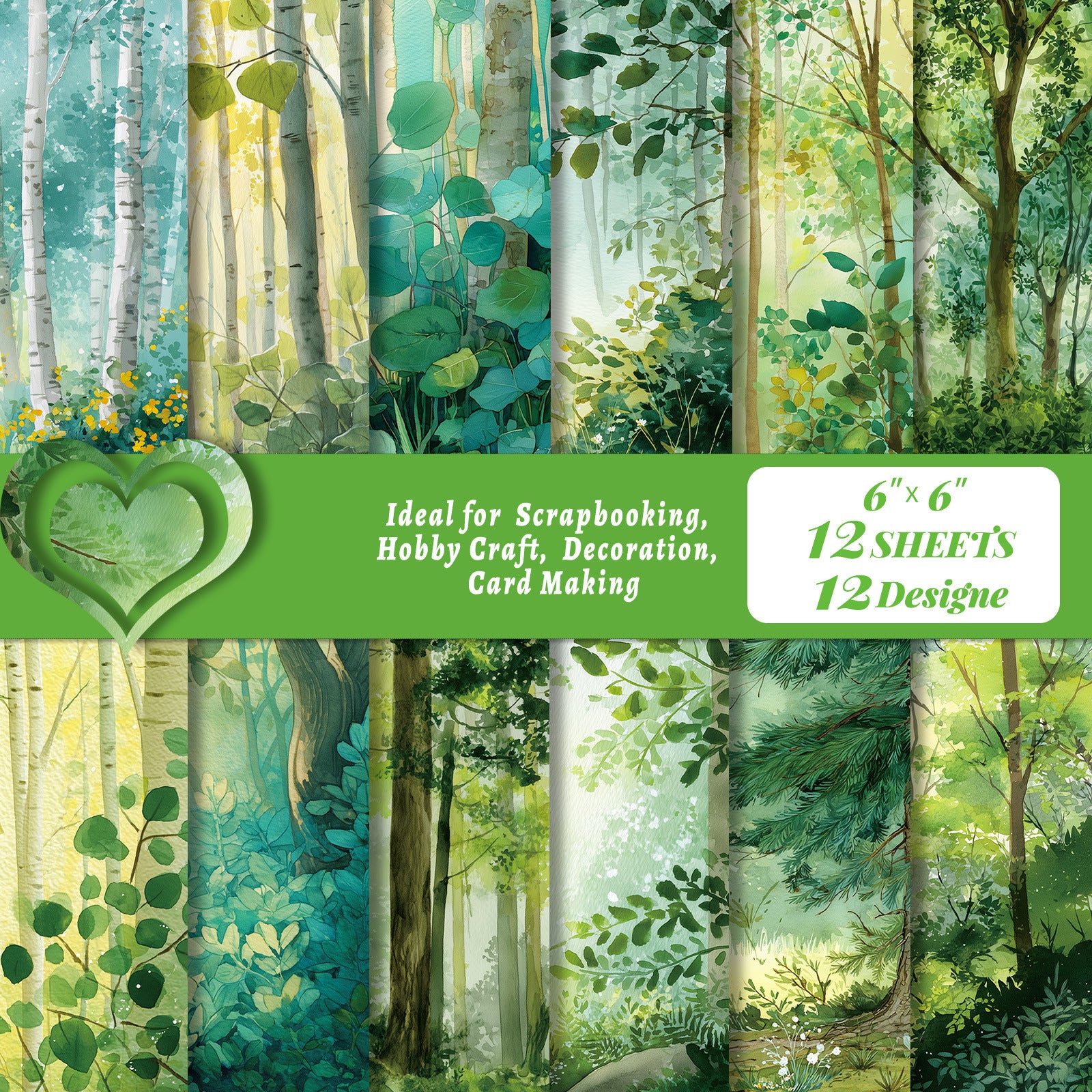 0820 Forest-themed oil painting background paper -12Pcs each pack