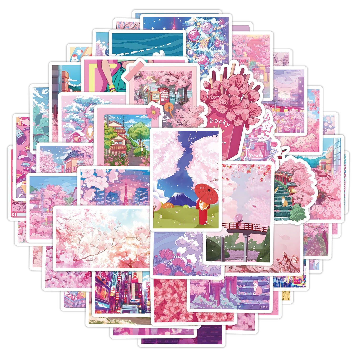 0221 Sakura solid sticker with white border -50Pcs each pack
