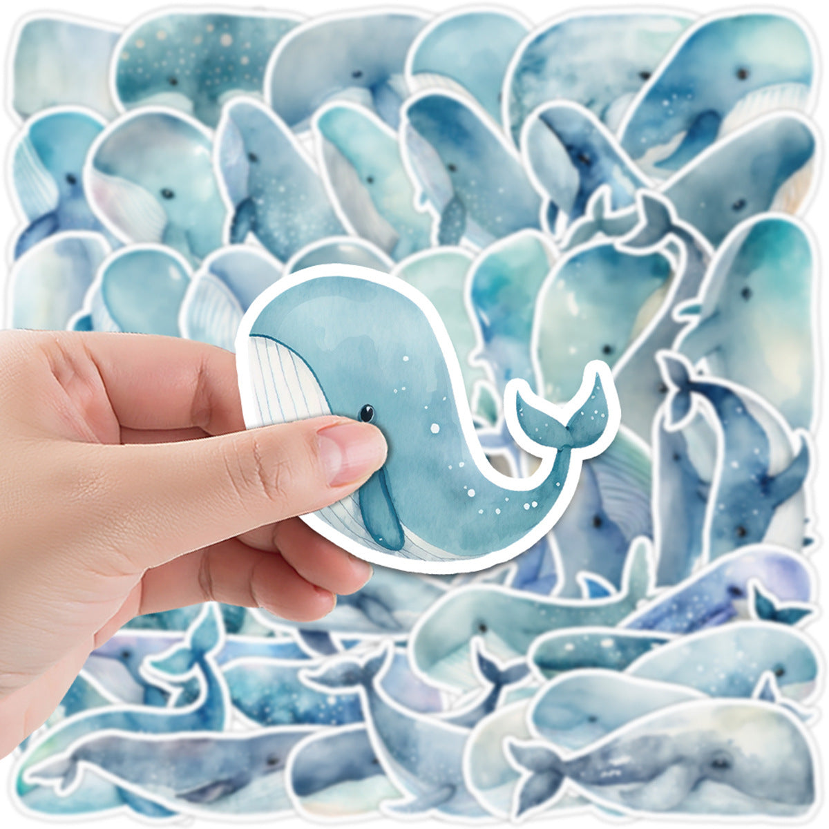 0221 Cartoon Whale solid sticker with white border -50Pcs each pack