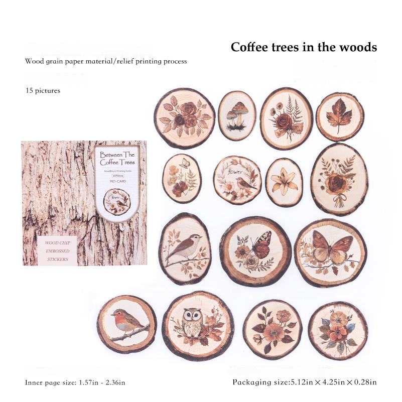 0827 Wood chip Sticker -15Pcs each pack