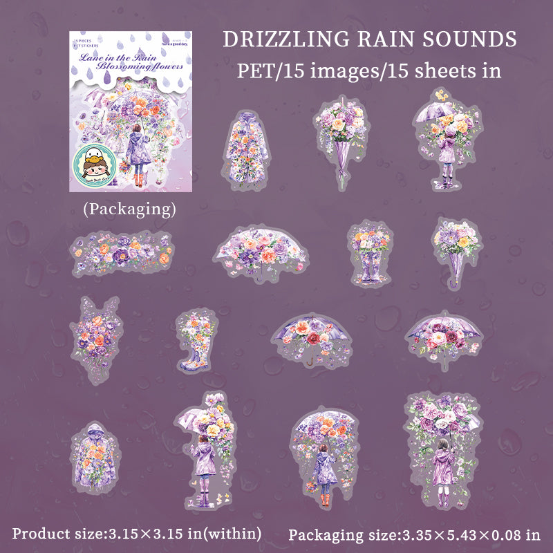 0610 Girl's flower umbrella PET sticker -15Pcs each pack