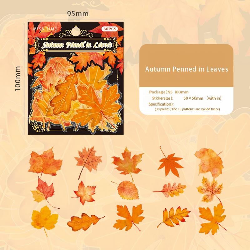 0918 Maple leaf PET Sticker -15Pcs each pack