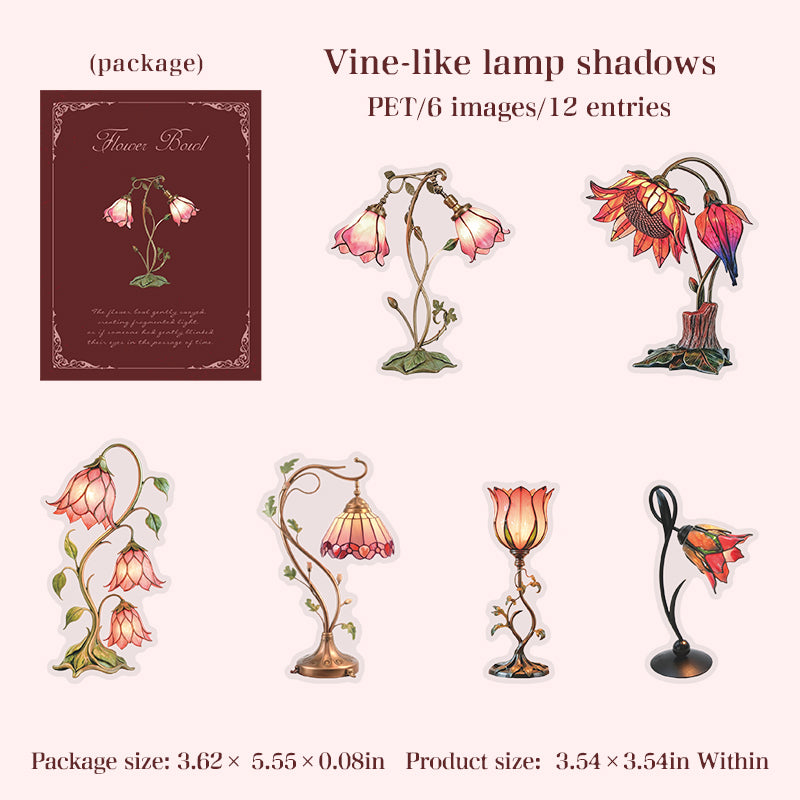 260102 Flowers desk lamp PET sticker -12Pcs each pack