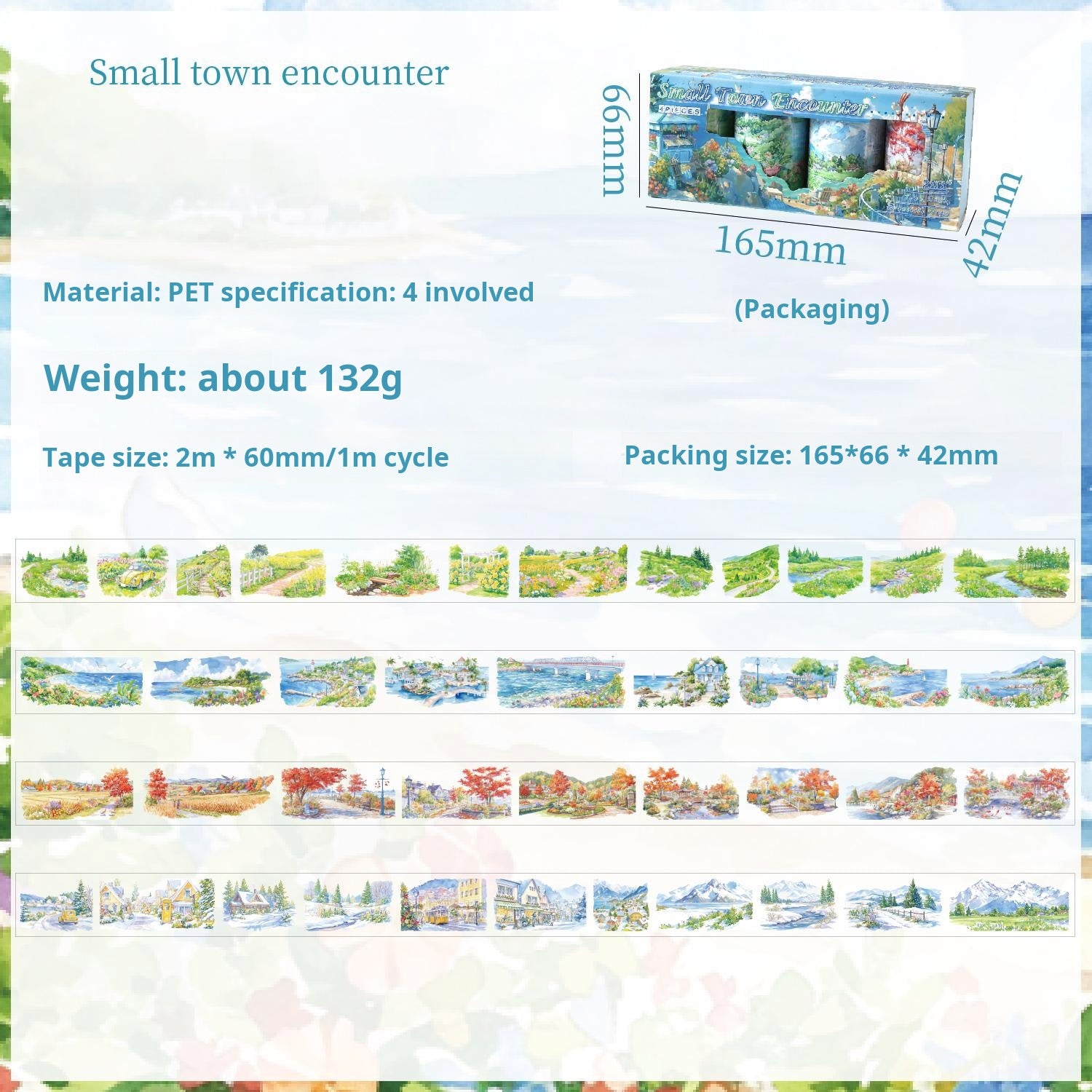 0913 Small town scenery PET Tape Set *pre-cut 4 rolls 6cm*2m